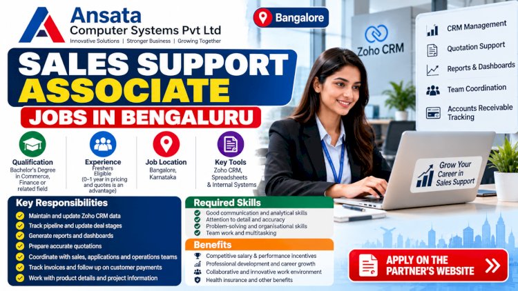 Sales Support Associate Jobs in Bengaluru 2026: Freshers Can Apply at Ansata Computer Systems Pvt Ltd